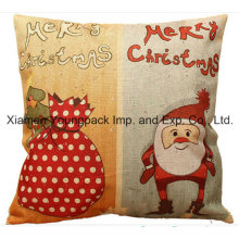 Christmas Home Decorative Custom Printed Cotton Linen Zipper Pillow Case